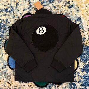 Stussy Kids Black Puffer Jacket with 8-Ball Patch